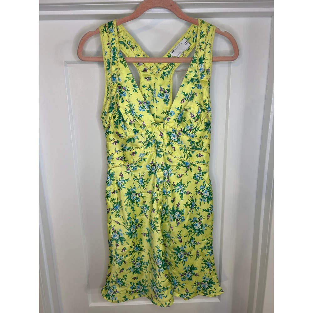 ASOS DESIGN Yellow Floral Racerback Mini Dress Lace Trim 2 Romantic Cottagecore